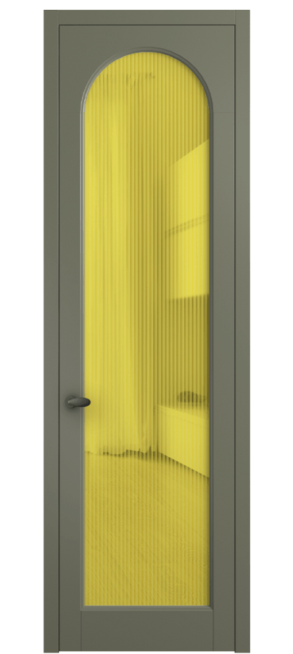 Межкомнатная дверь Палаццо 6804 Матовый оливковый тёмный Рифлёное жёлтое стекло "Мору", триплекс Цена 105029 ₽ | Volhovec