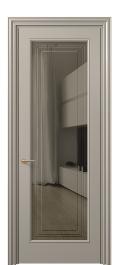 Межкомнатная дверь Маскот 8400 Матовый бисквитный Прозрачное бронзовое стекло с гравировкой "Грани", триплекс Цена 450660 AMD | Volhovec