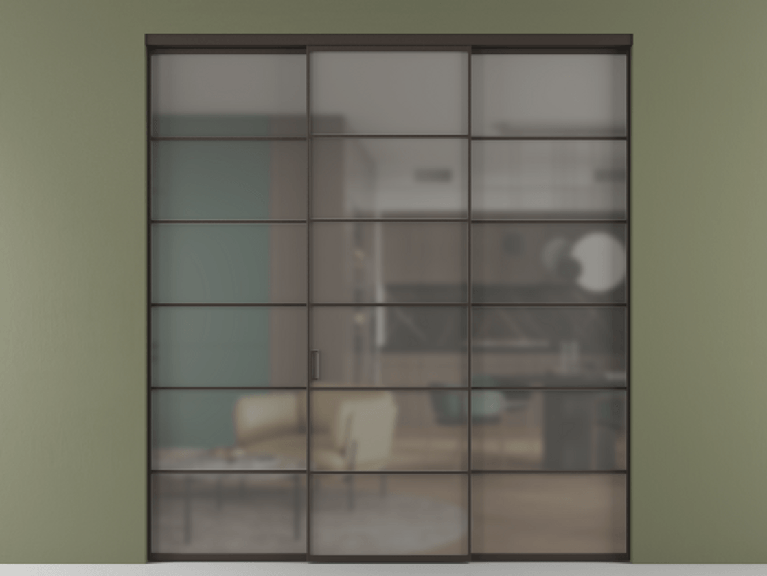 Перегородка Формато внутри проёма 3 створки АЛПР 040.04 Алюминий антрацит Сатинированное серое стекло, триплекс Цена 1718540 AMD | Volhovec