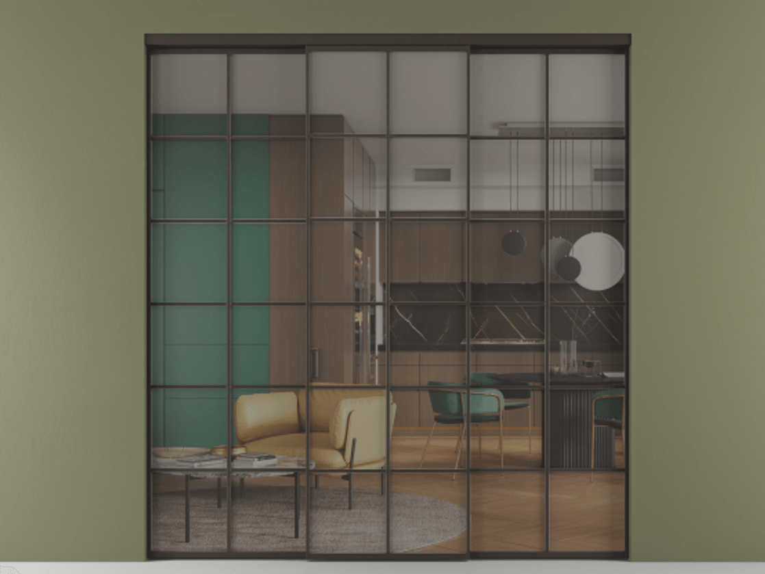 Перегородка Formato внутри проёма 3 створки АЛПР 040.05 Алюминий антрацит Прозрачное серое стекло, триплекс Цена 1718540 AMD | Volhovec