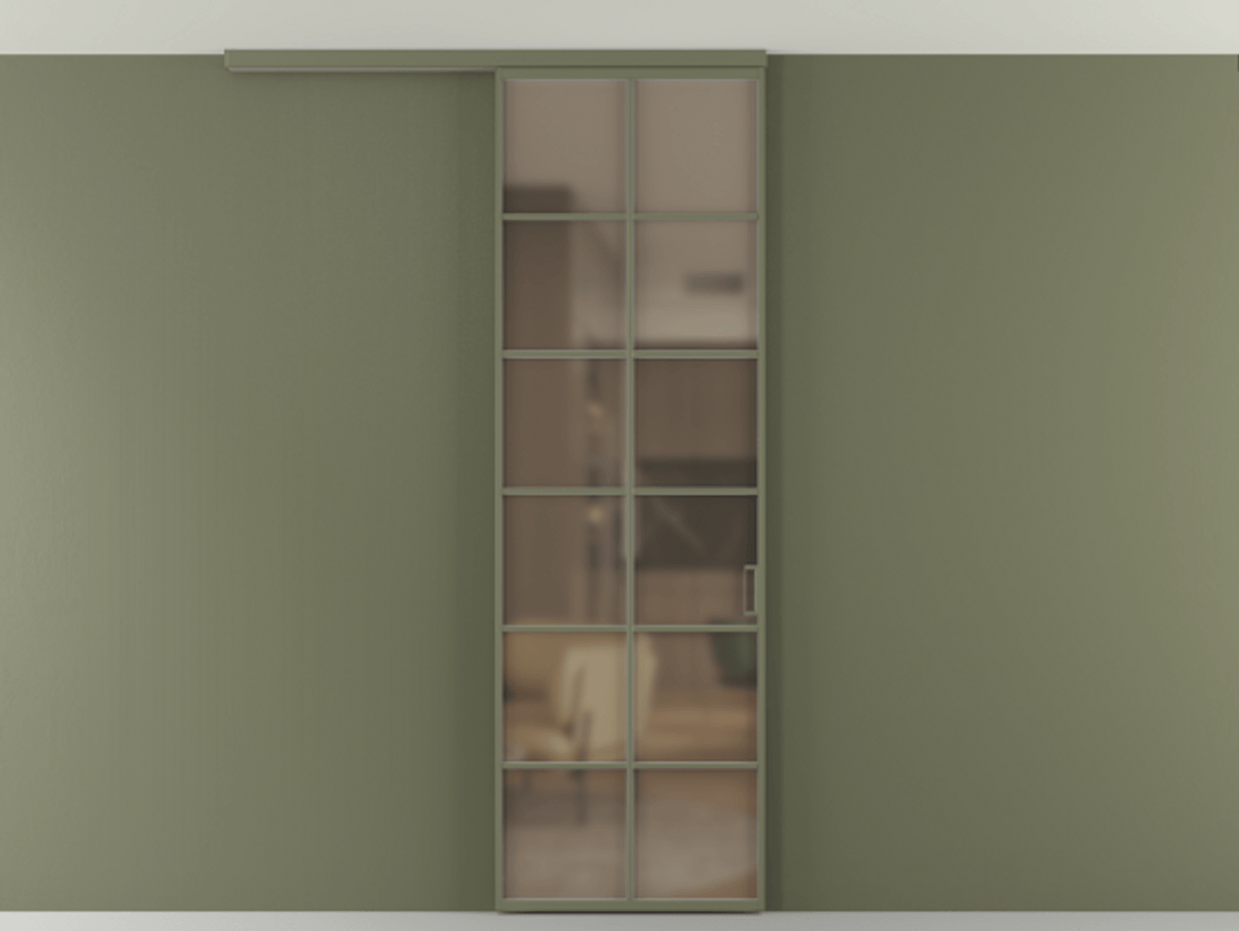 Перегородка Формато вдоль стены на потолок 1 створка АЛПР 040.05 Алюминий оливковый тёмный Сатинированное бронзовое стекло, триплекс Цена 850351 AMD | Volhovec