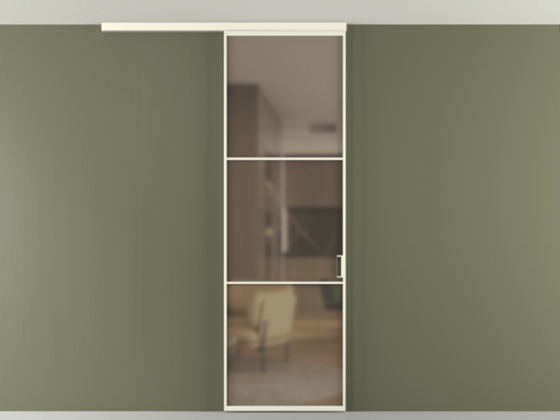 Перегородка Формато вдоль стены на потолок 1 створка АЛПР 040.03 Алюминий молочно-белый Сатинированное бронзовое стекло, триплекс Цена 681060 AMD | Volhovec