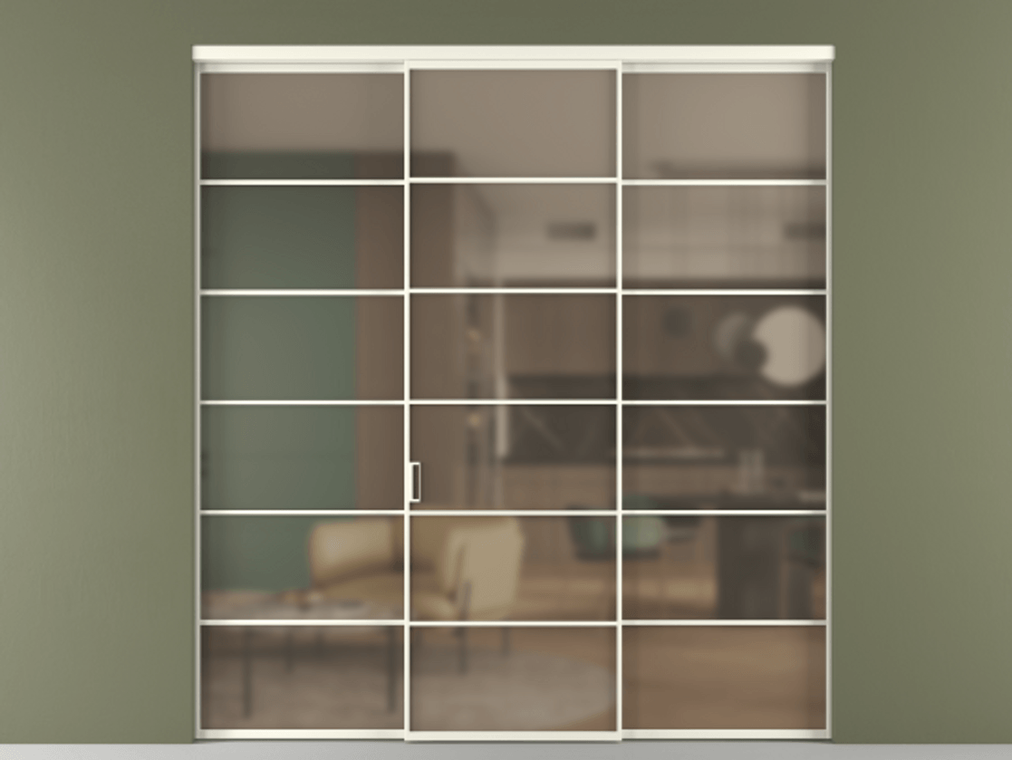 Перегородка Formato внутри проёма 3 створки АЛПР 040.04 Алюминий жемчужный Сатинированное бронзовое стекло, триплекс Цена 1718540 AMD | Volhovec