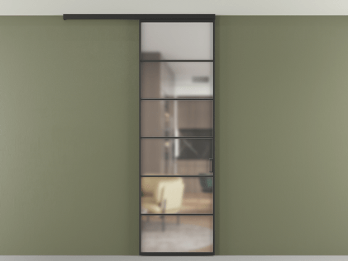 Перегородка Formato вдоль стены на потолок одностворчатая АЛПР 040.04 Алюминий Черный Сатинированное стекло "Matelux Crystal Vision", калёное, 6 мм, матовое, каленое 6 мм Цена 823040 AMD | Volhovec