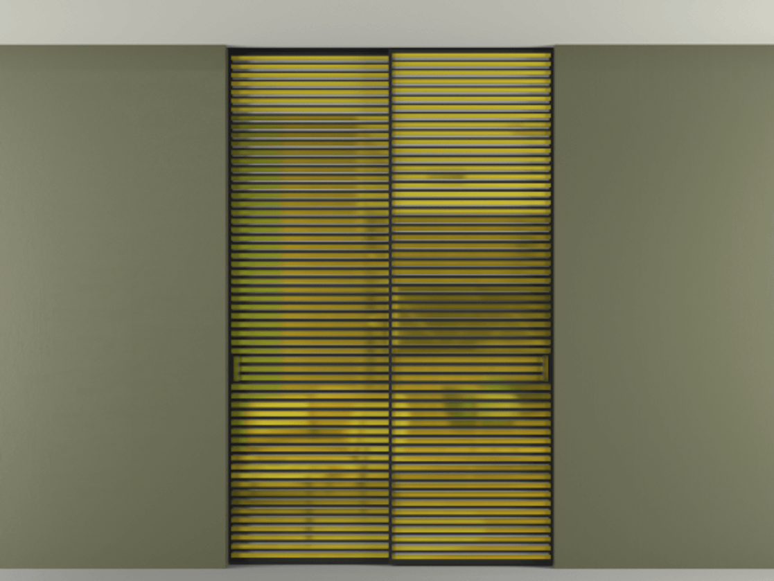 Перегородка Формато внутри проёма скрытое крепление в потолок 2 створки АЛПР 040.07 Алюминий Черный Сатинированное жёлтое стекло, триплекс Цена 2672100 AMD | Volhovec