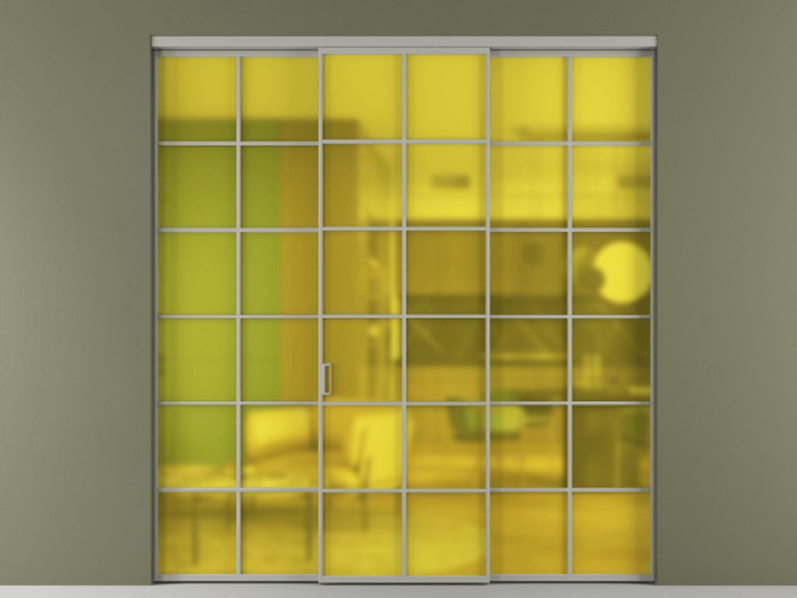 Перегородка Формато внутри проёма 3 створки АЛПР 040.05 Алюминий нейтральный серый Сатинированное жёлтое стекло, триплекс Цена 1718500 AMD | Volhovec