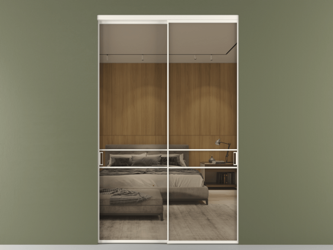 Перегородка Formato внутри проёма 2 створки АЛПР 040.02 Алюминий пудровый белый Рефлективное бронзовое стекло "Stopsol", калёное Цена 3225660 AMD  | Volhovec