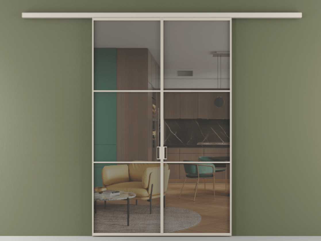 Перегородка Формато вдоль стены 2 створки АЛПР 040.03 Алюминий светло-бежевый Прозрачное серое стекло, триплекс Цена 1318110 AMD | Volhovec