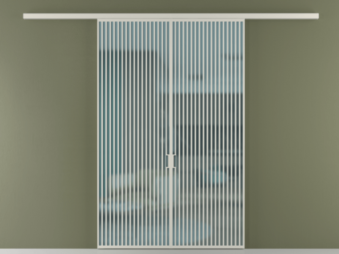 Перегородка Формато вдоль стены 2 створки АЛПР 040.06 Алюминий тёплый серый Сатинированное голубое стекло, триплекс Цена 2309500 AMD | Volhovec