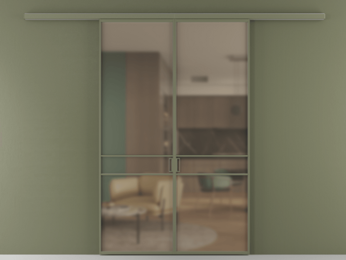 Перегородка Формато вдоль стены 2 створки АЛПР 040.02 Алюминий оливковый тёмный Сатинированное бронзовое стекло, триплекс Цена 1318110 AMD | Volhovec