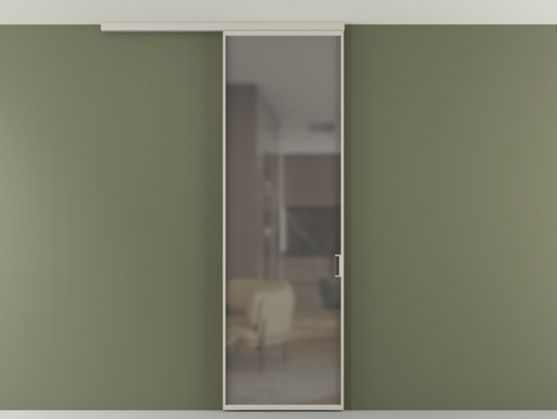 Перегородка Формато вдоль стены на потолок 1 створка АЛПР 040.01 Алюминий светло-бежевый Сатинированное серое стекло, триплекс Цена 134540 сом | Volhovec