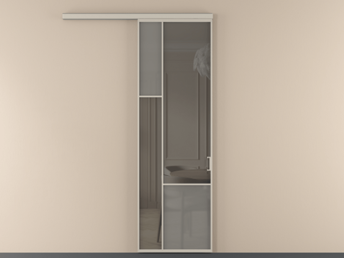 Перегородка Mosaic вдоль стены 1 створка АЛПР 041.13 Алюминий светло-бежевый Сатинированное серое стекло, триплекс, 6 мм + Прозрачное серое стекло, триплекс Цена 924130 AMD | Volhovec