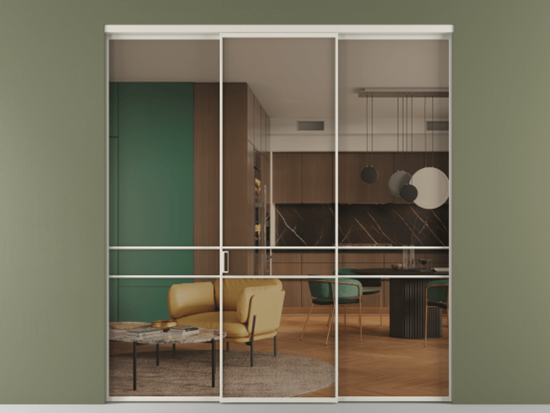 Перегородка Formato внутри проёма 3 створки АЛПР 040.02 Алюминий облачно-серый Прозрачное бронзовое стекло, триплекс Цена 1600180 AMD | Volhovec