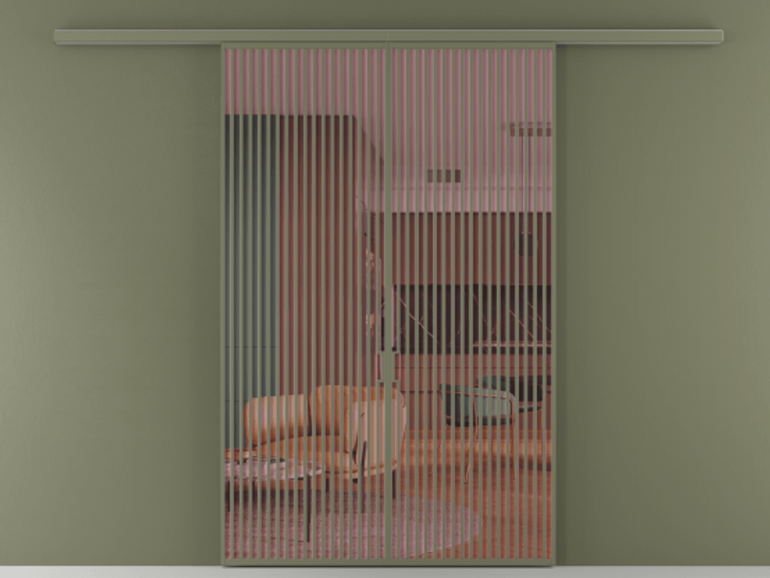 Перегородка Формато вдоль стены 2 створки АЛПР 040.06 Алюминий оливковый тёмный Прозрачное розовое стекло, триплекс Цена 2426200 AMD | Volhovec