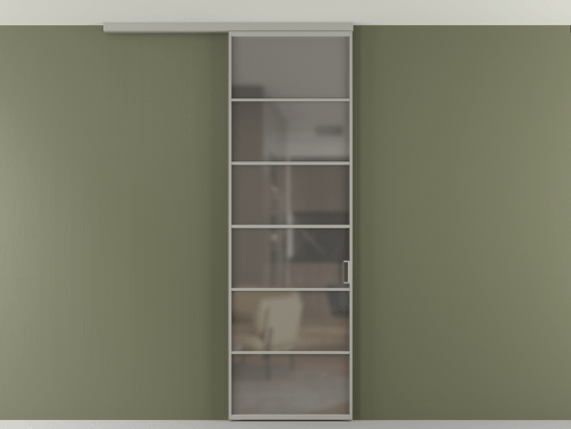 Перегородка Формато вдоль стены на потолок 1 створка АЛПР 040.04 Алюминий нейтральный серый Сатинированное серое стекло, триплекс Цена 727350 AMD | Volhovec