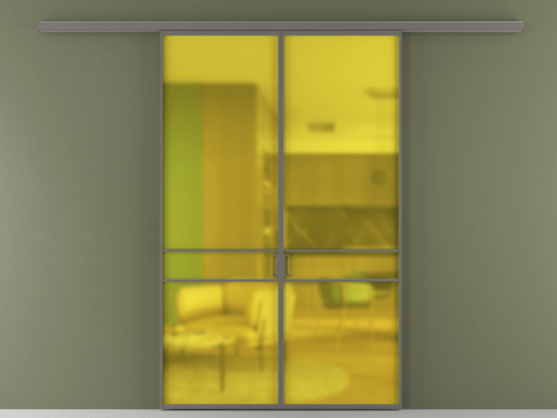 Перегородка Formato вдоль стены 2 створки АЛПР 040.02 Алюминий классический серый Сатинированное жёлтое стекло, триплекс Цена 1571400 AMD | Volhovec