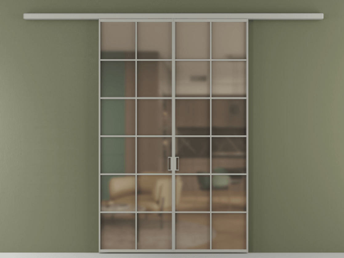 Перегородка Формато вдоль стены 2 створки АЛПР 040.05 Алюминий нейтральный серый Сатинированное бронзовое стекло, триплекс Цена 1397020 AMD | Volhovec