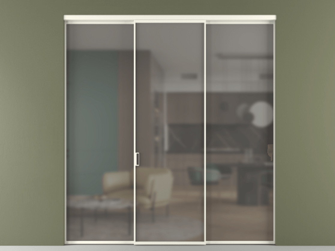 Перегородка Формато внутри проёма 3 створки АЛПР 040.01 Алюминий жемчужный Сатинированное серое стекло, триплекс Цена 1518240 AMD | Volhovec