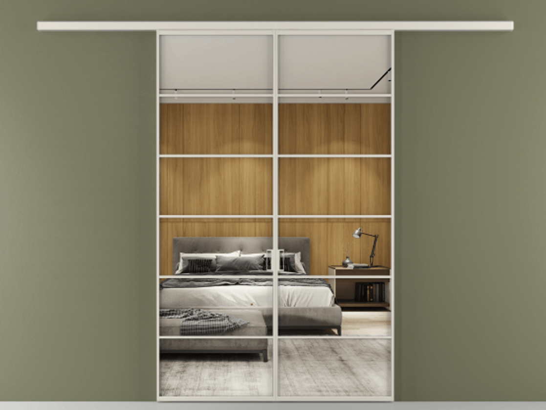 Перегородка Формато вдоль стены 2 створки АЛПР 040.04 Алюминий облачно-серый Двустороннее зеркало, триплекс , триплекс 6 мм Цена 1397020 AMD | Volhovec