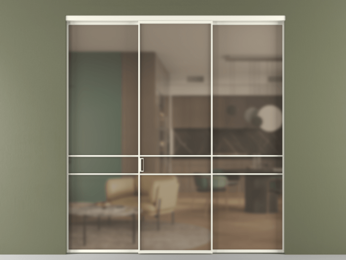 Перегородка Формато внутри проёма 3 створки АЛПР 040.02 Алюминий жемчужный Сатинированное бронзовое стекло, триплекс Цена 1600180 AMD | Volhovec