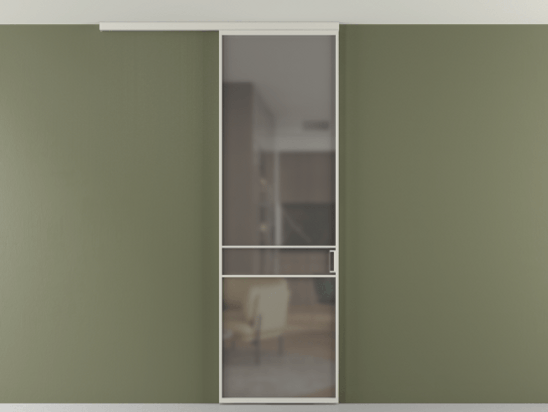 Перегородка Formato вдоль стены на потолок 1 створка АЛПР 040.02 Алюминий тёплый серый Сатинированное серое стекло, триплекс Цена 653210 AMD | Volhovec