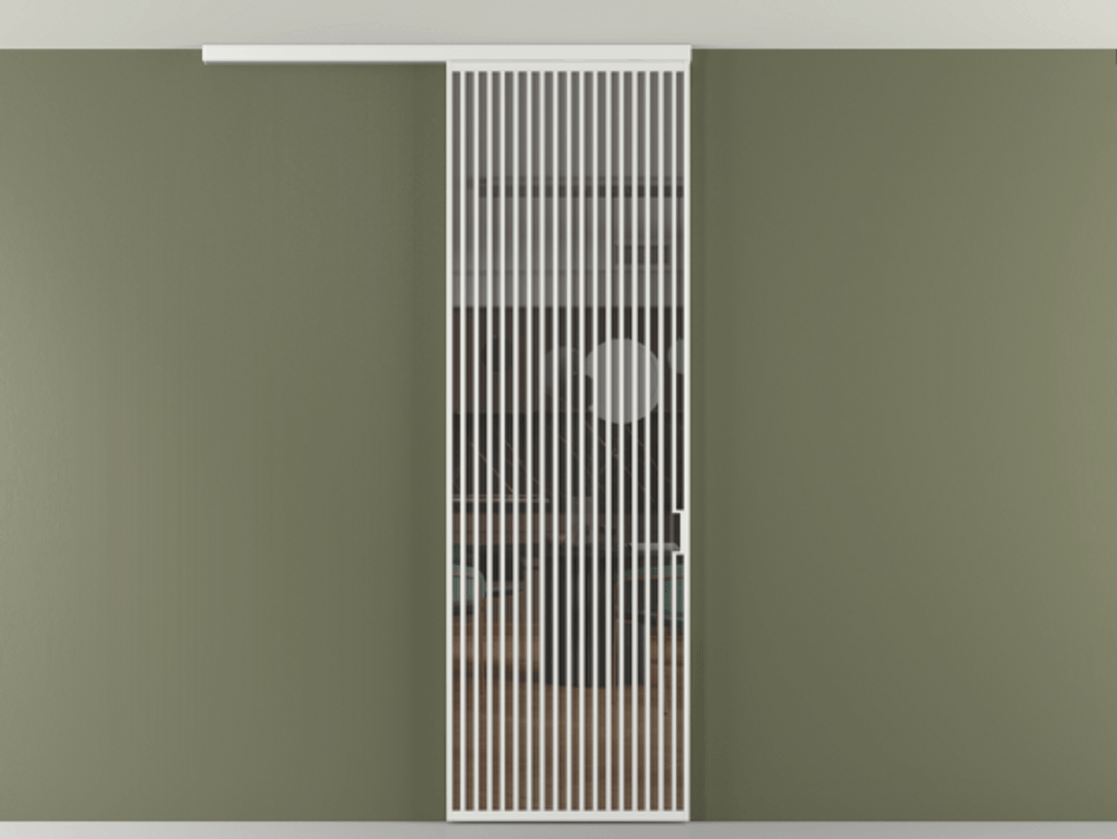 Перегородка Формато вдоль стены на потолок 1 створка АЛПР 040.06 Алюминий белоснежный Прозрачное серое стекло, триплекс Цена 205951 ₽ | Volhovec