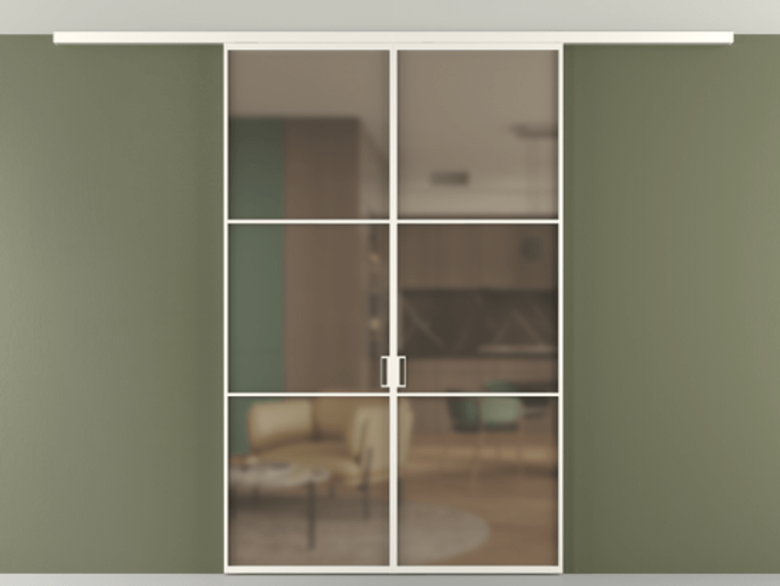 Перегородка Формато вдоль стены на потолок 2 створки АЛПР 040.03 Алюминий пудровый белый Сатинированное бронзовое стекло, триплекс Цена 1537090 AMD | Volhovec