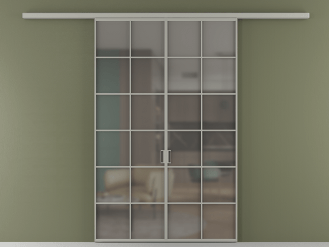 Перегородка Formato вдоль стены 2 створки АЛПР 040.05 Алюминий нейтральный серый Сатинированное серое стекло, триплекс Цена 1676560 AMD | Volhovec