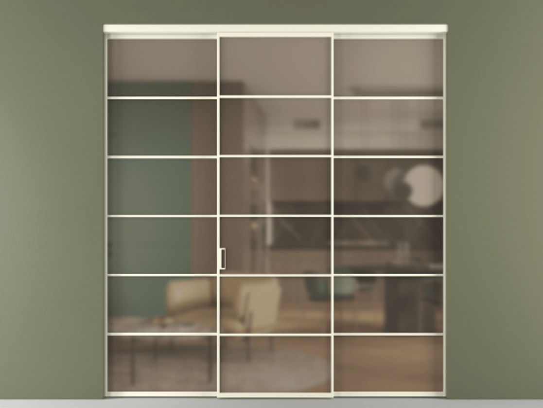 Перегородка Формато внутри проёма 3 створки АЛПР 040.04 Алюминий молочно-белый Сатинированное бронзовое стекло, триплекс Цена 1718540 AMD | Volhovec