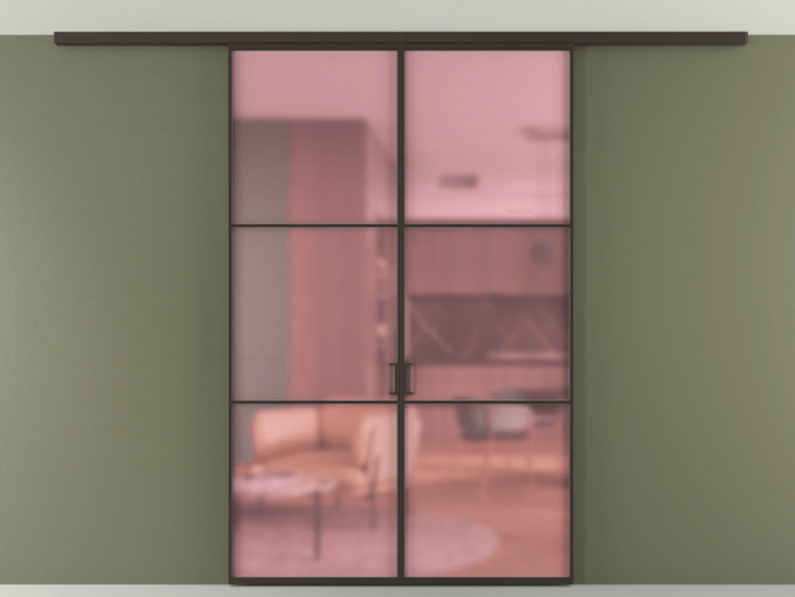 Перегородка Formato вдоль стены на потолок 2 створки АЛПР 040.03 Алюминий антрацит Сатинированное розовое стекло, триплекс Цена 1537100 AMD | Volhovec