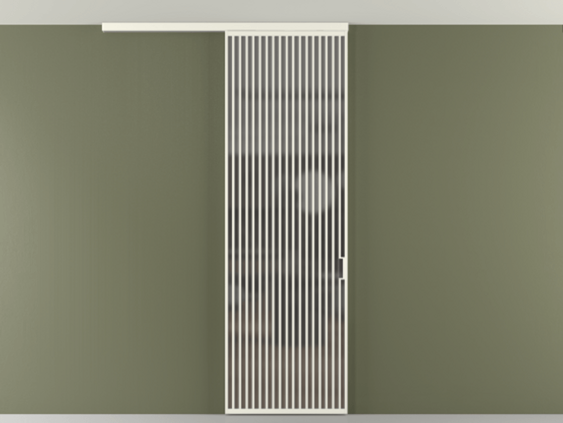 Перегородка Формато вдоль стены на потолок 1 створка АЛПР 040.06 Алюминий жемчужный Сатинированное серое стекло, триплекс Цена 187228 ₽ | Volhovec