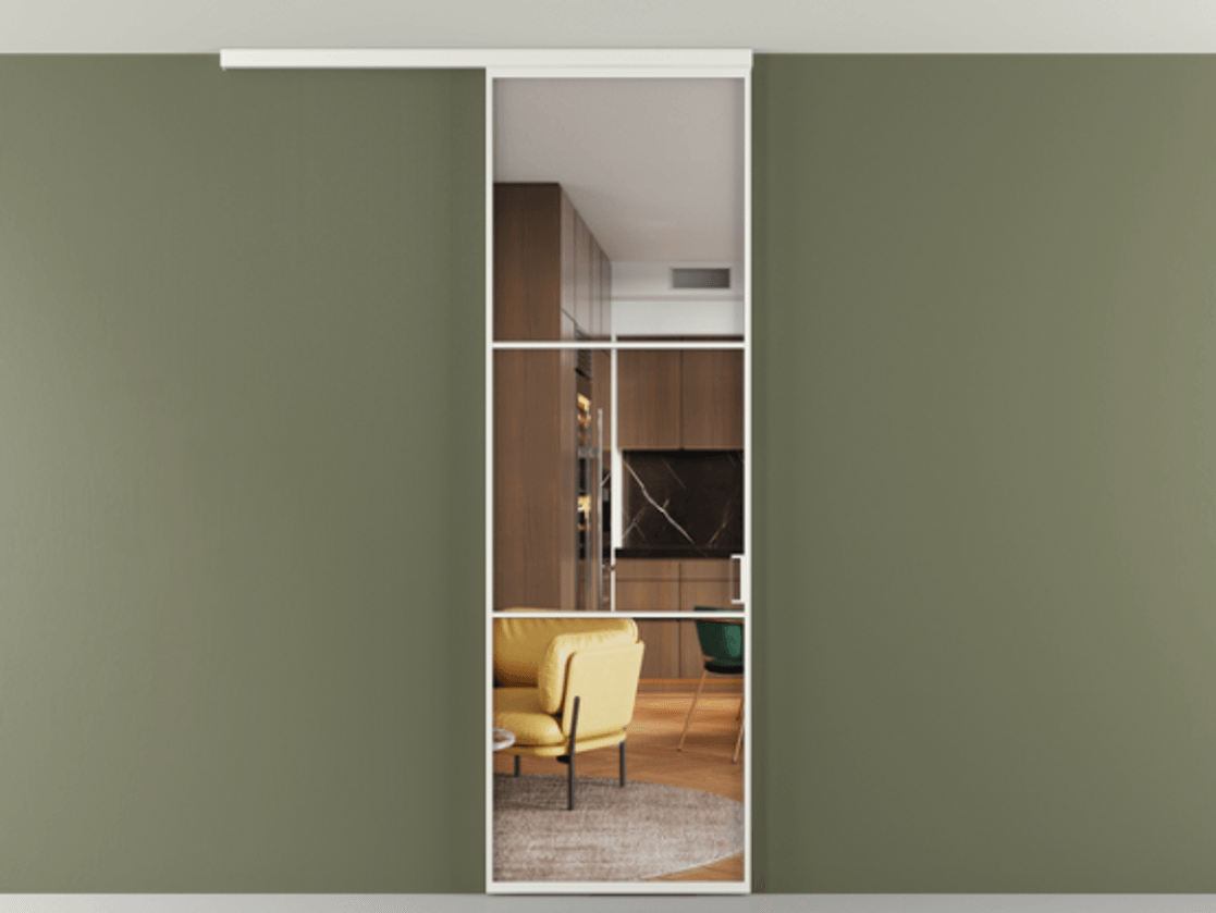 Перегородка Формато вдоль стены на потолок 1 створка АЛПР 040.03 Алюминий светло-серый Прозрачное стекло "Кристал Вижн", калёное Цена 846440 AMD | Volhovec