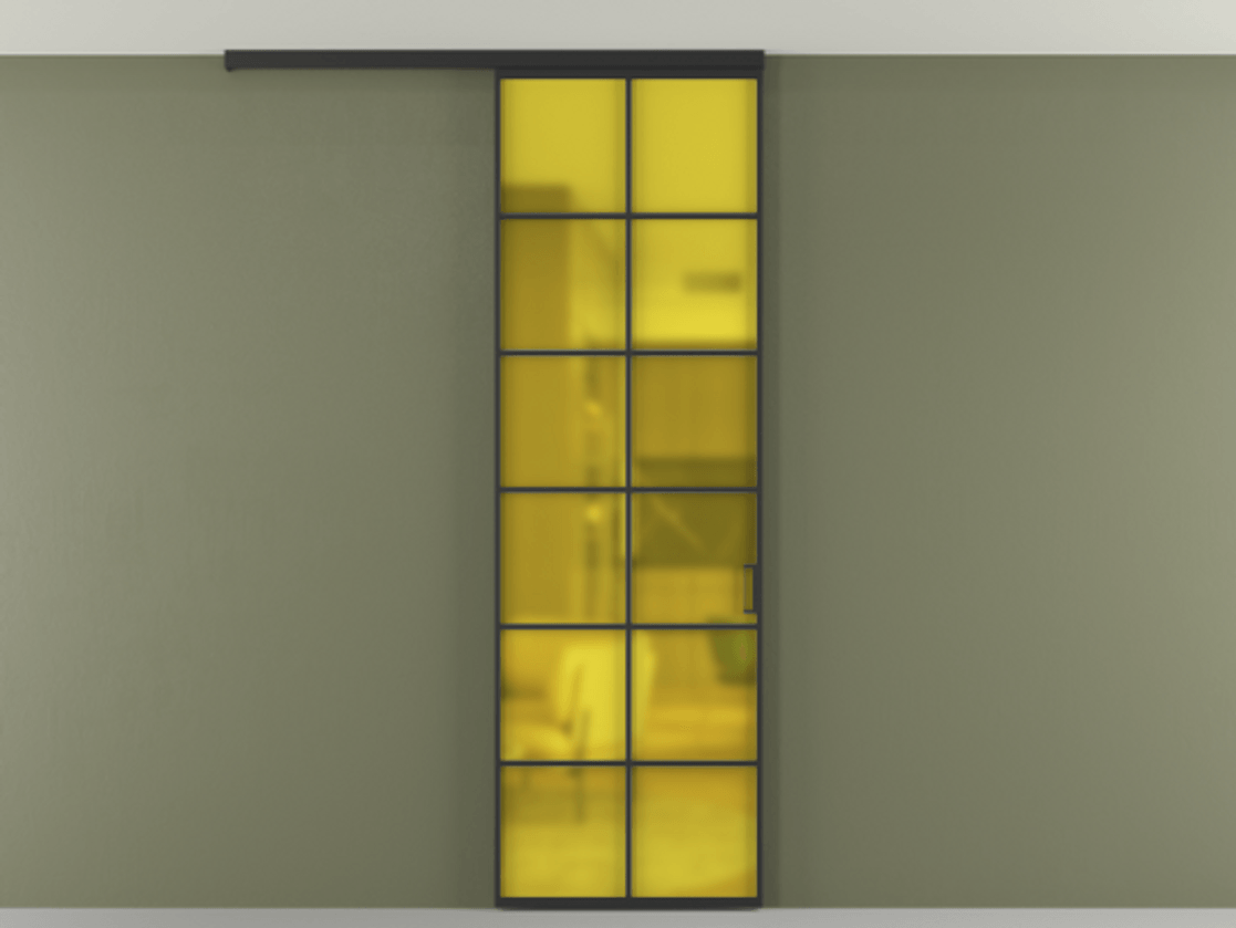 Перегородка Формато вдоль стены на потолок 1 створка АЛПР 040.05 Алюминий Черный Сатинированное жёлтое стекло, триплекс Цена 669600 AMD | Volhovec