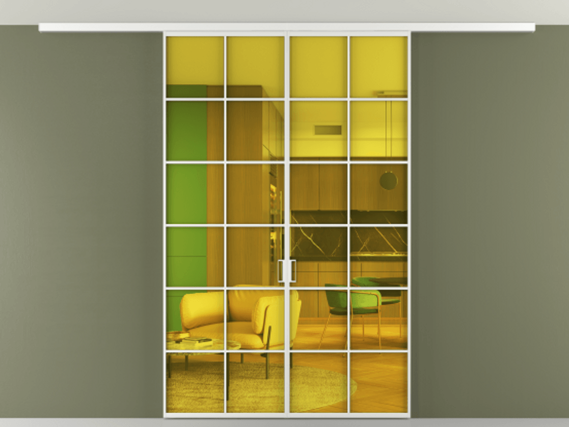 Перегородка Formato вдоль стены на потолок 2 створки АЛПР 040.05 Алюминий белоснежный Прозрачное жёлтое стекло, триплекс Цена 1652800 AMD | Volhovec