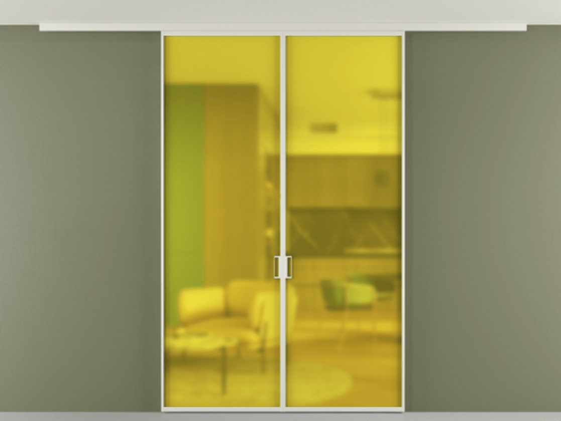 Перегородка Формато вдоль стены на потолок 2 створки АЛПР 040.01 Алюминий Белый Сатинированное жёлтое стекло, триплекс Цена 1153200 AMD | Volhovec