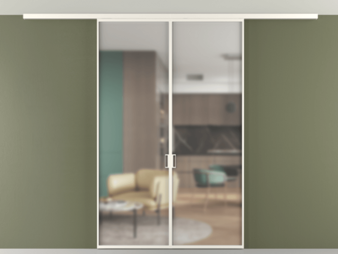 Перегородка Формато вдоль стены на потолок 2 створки АЛПР 040.01 Алюминий пудровый белый Сатинированное стекло "Мателюкс Кристал Вижн", калёное, матовое, каленое 6 мм Цена 1564880 AMD | Volhovec