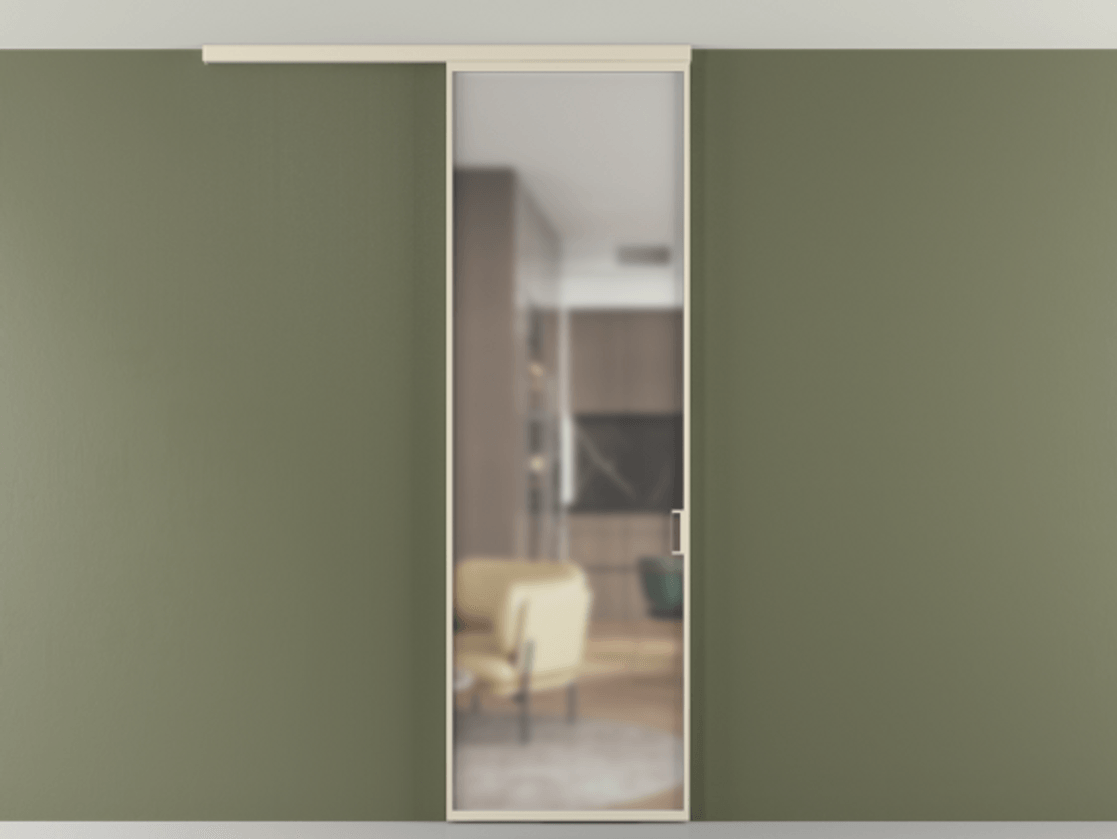 Перегородка Формато вдоль стены на потолок 1 створка АЛПР 040.01 Алюминий бежево-серый Сатинированное стекло "Мателюкс Кристал Вижн", калёное, матовое, каленое 6 мм Цена 806380 AMD | Volhovec