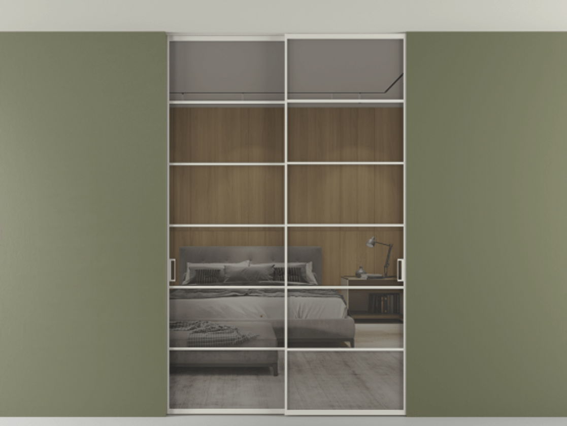 Перегородка Формато внутри проёма скрытое крепление в потолок 2 створки АЛПР 040.04 Алюминий тёплый серый Рефлективное серое стекло "Стопсол", калёное Цена 2176150 AMD | Volhovec