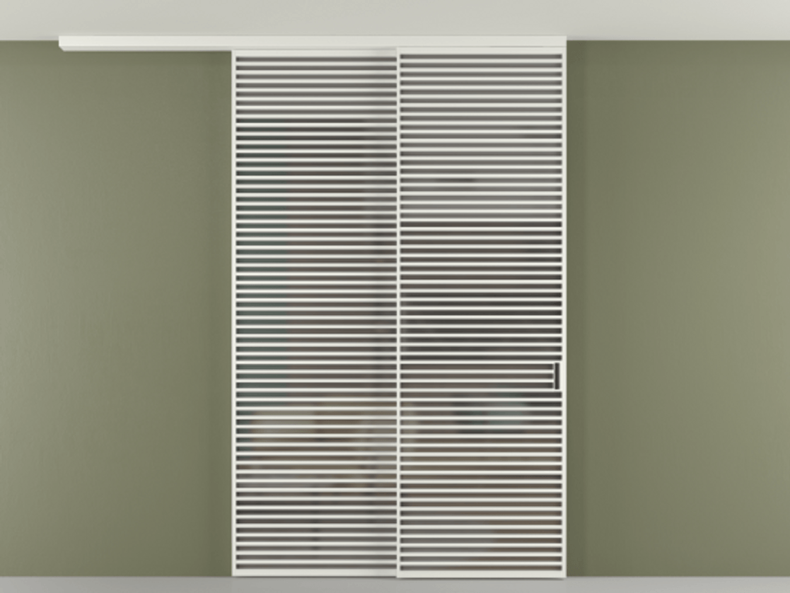 Перегородка Формато вдоль стены на потолок 2 створки с синхронным механизмом АЛПР 040.07 Алюминий светло-серый Сатинированное серое стекло, триплекс Цена 3551530 AMD | Volhovec