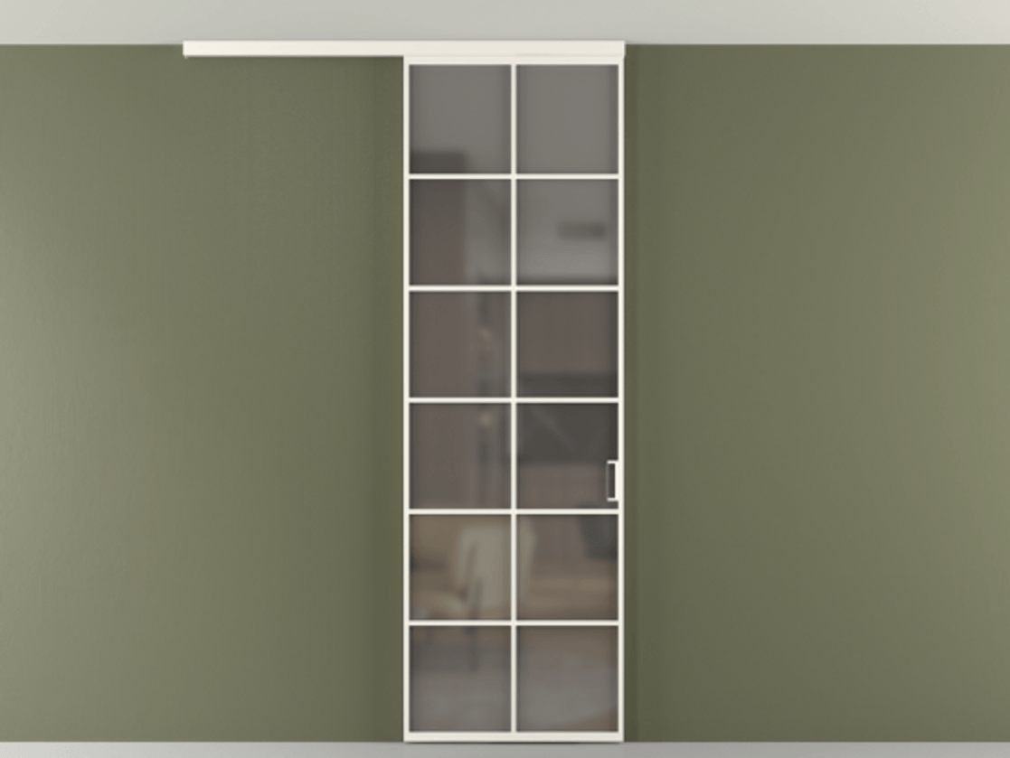 Перегородка Формато вдоль стены на потолок 1 створка АЛПР 040.05 Алюминий пудровый белый Сатинированное серое стекло, триплекс Цена 696610 AMD | Volhovec