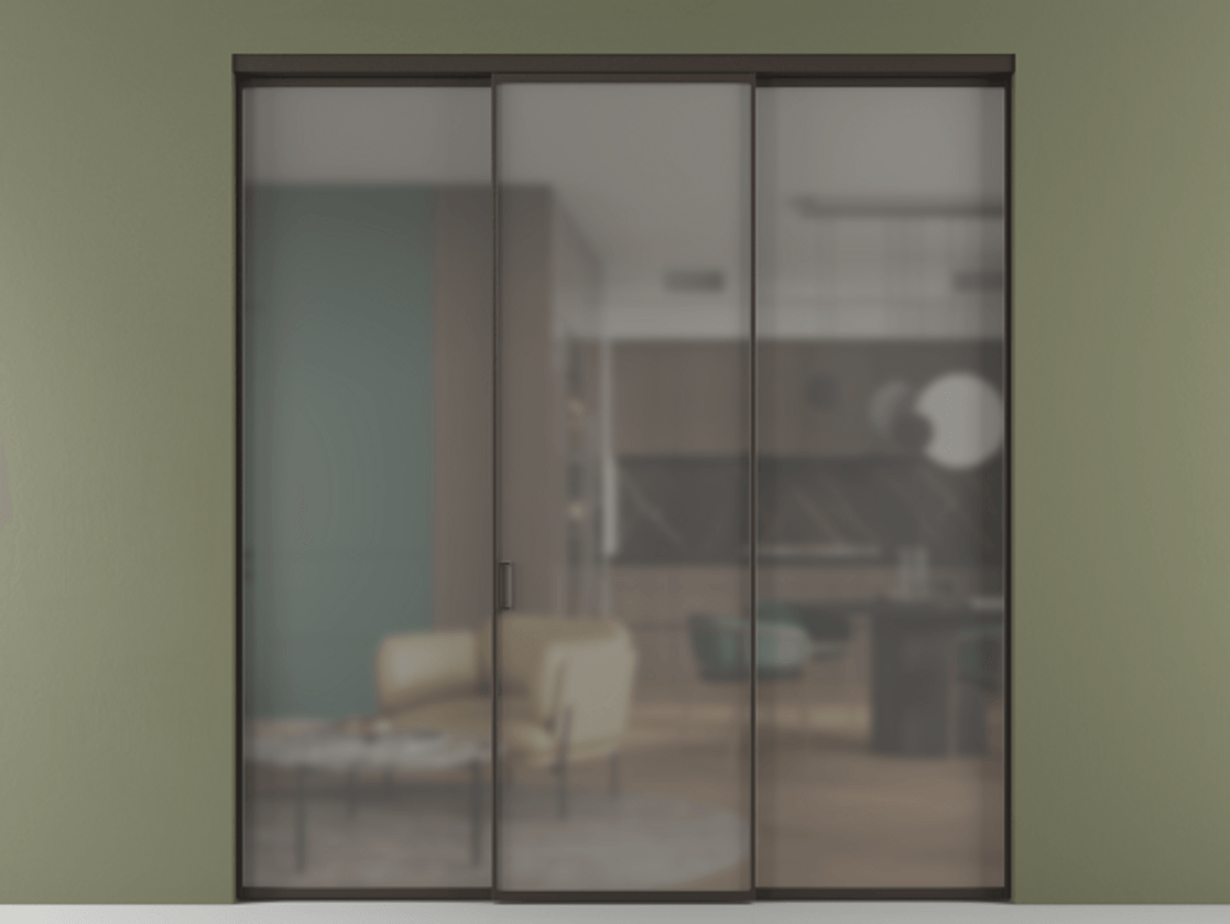 Перегородка Формато внутри проёма 3 створки АЛПР 040.01 Алюминий антрацит Сатинированное серое стекло, триплекс Цена 1518240 AMD | Volhovec