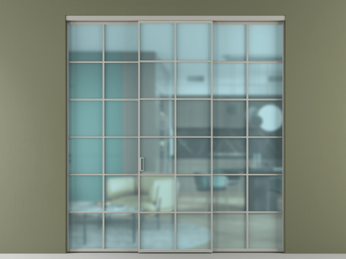 Перегородка Formato внутри проёма 3 створки АЛПР 040.05 Алюминий нейтральный серый Сатинированное голубое стекло, триплекс Цена 1718500 AMD | Volhovec