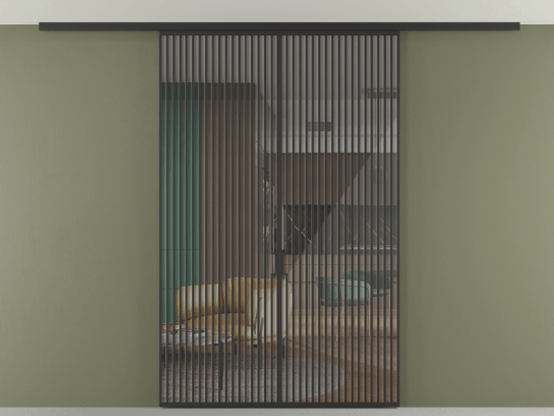 Перегородка Формато вдоль стены на потолок 2 створки АЛПР 040.06 Алюминий Черный Рефлективное прозрачное стекло "Стопсол", калёное Цена 2968440 AMD | Volhovec