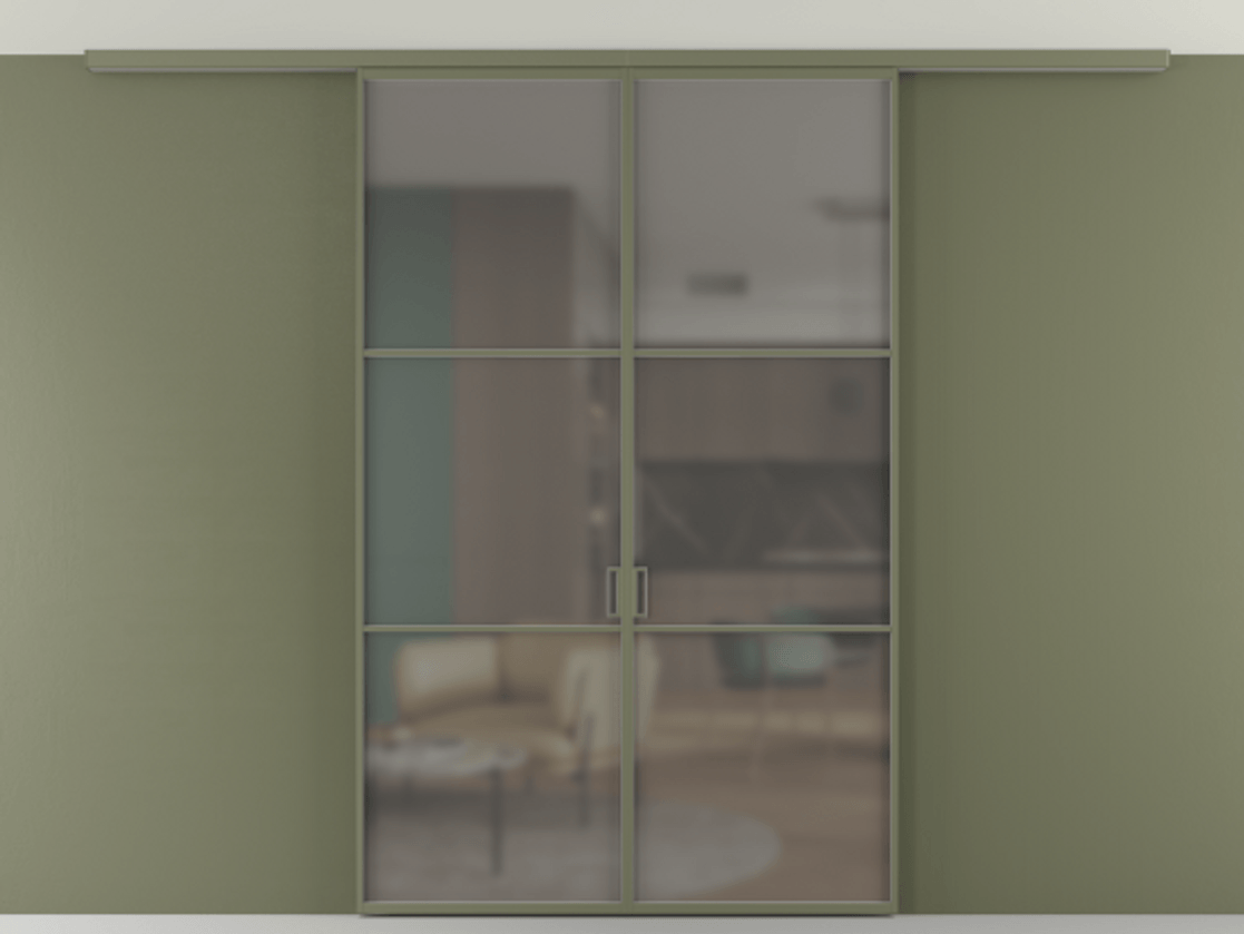 Перегородка Формато вдоль стены на потолок 2 створки АЛПР 040.03 Алюминий оливковый тёмный Сатинированное серое стекло, триплекс Цена 1537090 AMD | Volhovec