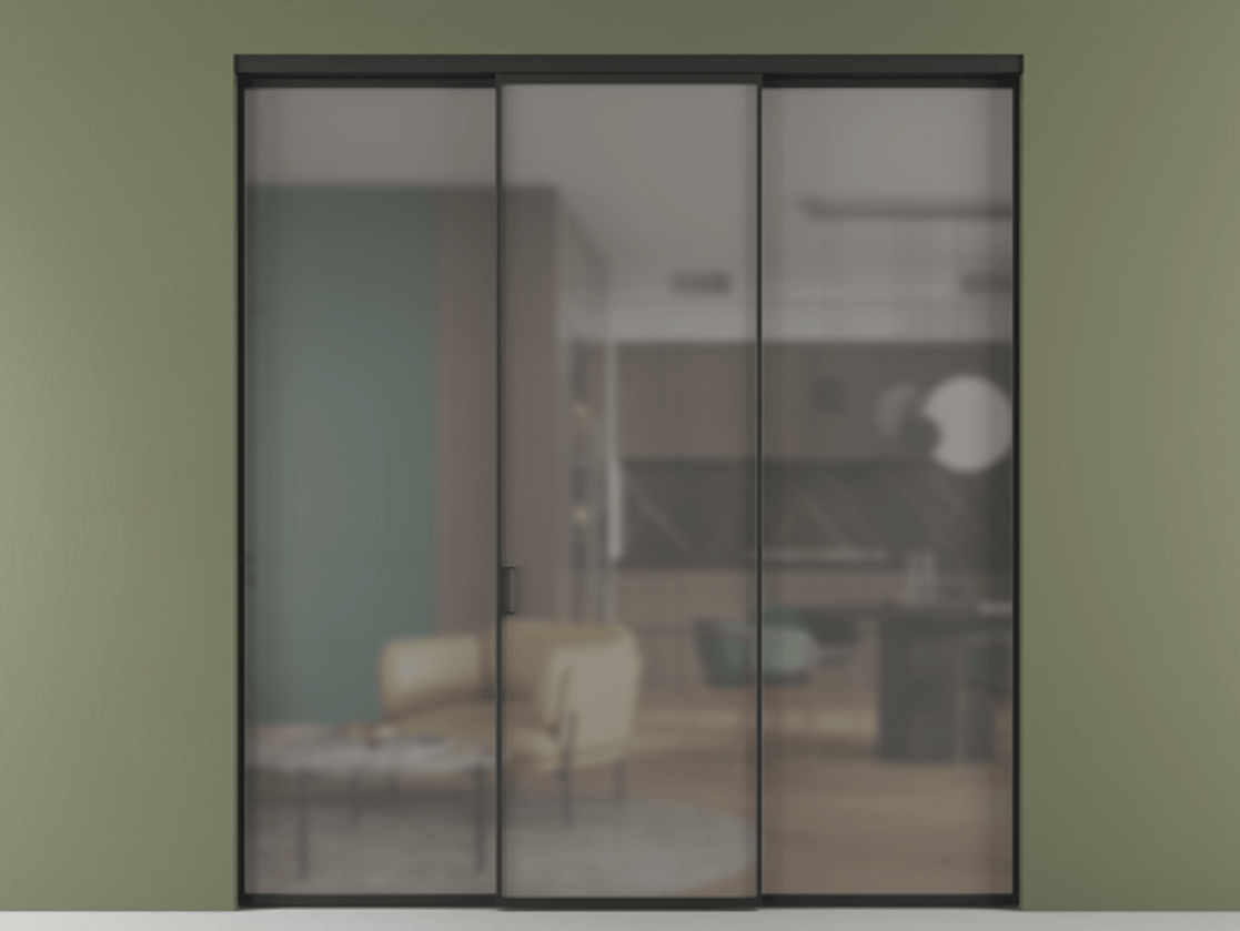 Перегородка Formato внутри проёма 3 створки АЛПР 040.01 Алюминий Черный Сатинированное серое стекло, триплекс Цена 1458560 AMD | Volhovec