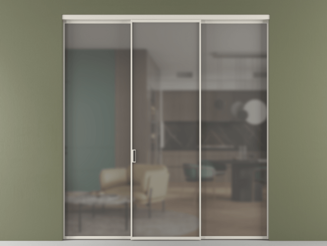 Перегородка Формато внутри проёма 3 створки АЛПР 040.01 Алюминий облачно-серый Сатинированное серое стекло, триплекс Цена 1518240 AMD | Volhovec