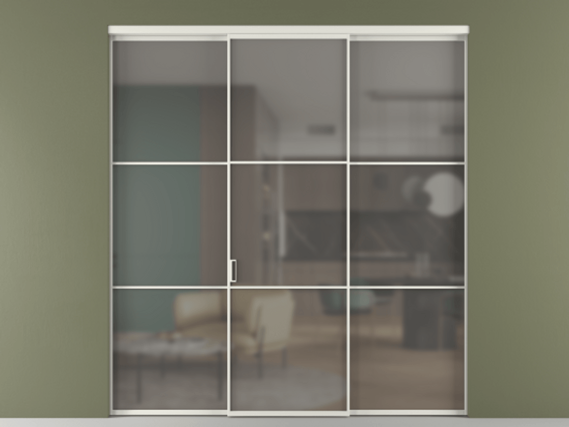 Перегородка Формато внутри проёма 3 створки АЛПР 040.03 Алюминий серый Сатинированное серое стекло, триплекс Цена 1600180 AMD | Volhovec