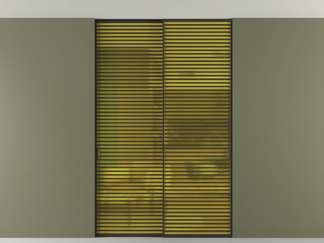 Перегородка Формато внутри проёма скрытое крепление в потолок 2 створки АЛПР 040.07 Алюминий антрацит Сатинированное жёлтое стекло, триплекс Цена 2764500 AMD | Volhovec