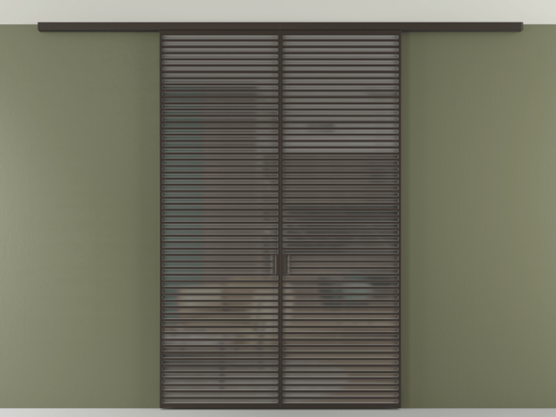 Перегородка Формато вдоль стены на потолок 2 створки АЛПР 040.07 Алюминий антрацит Сатинированное серое стекло, триплекс Цена 2477450 AMD | Volhovec