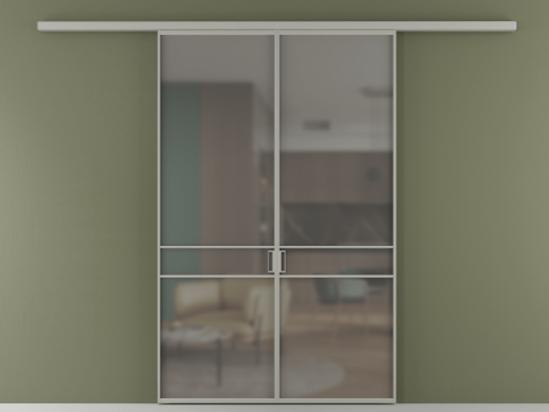 Перегородка Формато вдоль стены 2 створки АЛПР 040.02 Алюминий нейтральный серый Сатинированное серое стекло, триплекс Цена 1318110 AMD | Volhovec